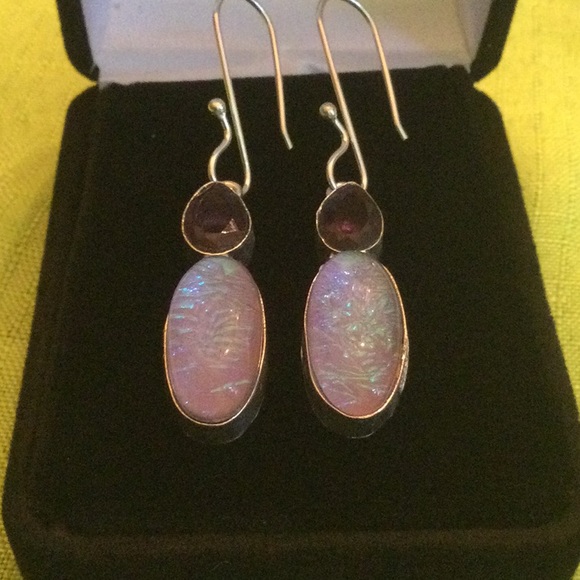 Amethyst & Unusual Lavender Opalite Earrings - Picture 5 of 13